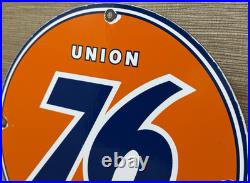 Vintage Union 76 Gasoline Porcelain Sign Gas Station Pump Plate Motor Oil Auto