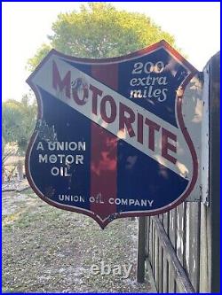 Vintage Union 76 Motor Oil Porcelain Flange Sign Motorite Die Cut Original Calif