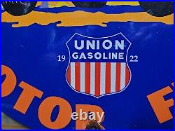 Vintage Union Gasoline Porcelain Sign Motor Oil Gas Station Service Pump Speed