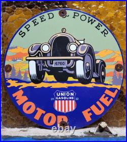 Vintage Union Gasoline Porcelain Sign Motor Oil Gasoline Gas Pump Plate Service