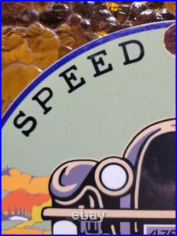 Vintage Union Gasoline Porcelain Sign Motor Oil Gasoline Pump Plate Power Speed