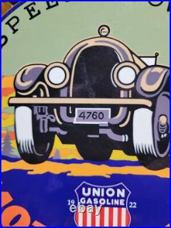Vintage Union Gasoline Porcelain Sign Motor Oil Gasoline Pump Plate Power Speed