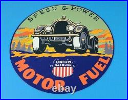 Vintage Union Speed & Power Porcelain Gasoline Motor Oil Service Pump Plate Sign