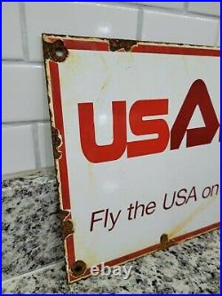 Vintage Usair Porcelain Sign Gas Airplane Flying Us Air Motor Oil Service Jet