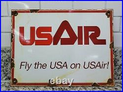 Vintage Usair Porcelain Sign Gas Airplane Flying Us Air Motor Oil Service Jet