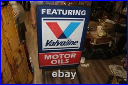 Vintage Valvoline Motor Oil Gas Station 2 Sided 24x41 Metal Sidewalk Curb Sign Vintage Valvoline Motor Oil Gas Station 2 Sided 24x41 Metal Sidewalk Curb Sign