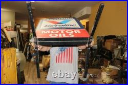 Vintage Valvoline Motor Oil Gas Station 2 Sided 24x41 Metal Sidewalk Curb Sign Vintage Valvoline Motor Oil Gas Station 2 Sided 24x41 Metal Sidewalk Curb Sign