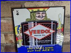 Vintage Veedol Motor Oil King Porcelain Enamel Gas Station Pump Sign 12 X 8