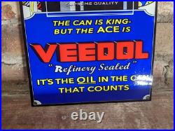 Vintage Veedol Motor Oil King Porcelain Enamel Gas Station Pump Sign 12 X 8