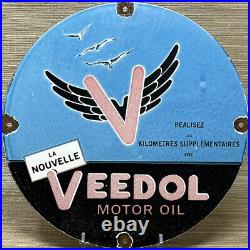 Vintage Veedol Motor Oil Porcelain Sign Super Gas Station Pump Plate Gasoline