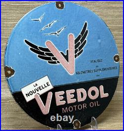 Vintage Veedol Motor Oil Porcelain Sign Super Gas Station Pump Plate Gasoline