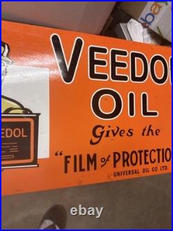 Vintage Veedol Motor Oil Sign Professionally Remastered Porcelain Flange Sign