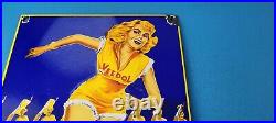 Vintage Veedol Motor Oil Sign Roller Skating Service Gas Pump Porcelain Sign