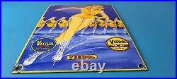 Vintage Veedol Motor Oil Sign Roller Skating Service Gas Pump Porcelain Sign