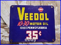 Vintage Veedol Porcelain Sign Car Motor Oil Gas Station Service Garage Repair