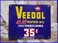 Vintage Veedol Porcelain Sign Car Motor Oil Gas Station Service Garage Repair