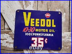 Vintage Veedol Porcelain Sign Car Motor Oil Lubrication Service Garage 35 Cents