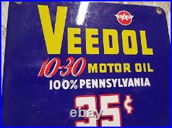 Vintage Veedol Porcelain Sign Car Motor Oil Lubrication Service Garage 35 Cents