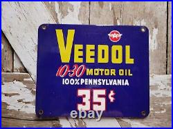 Vintage Veedol Porcelain Sign Car Motor Oil Lubrication Service Garage 35 Cents