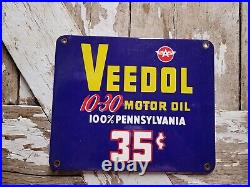 Vintage Veedol Porcelain Sign Car Motor Oil Lubrication Service Garage 35 Cents