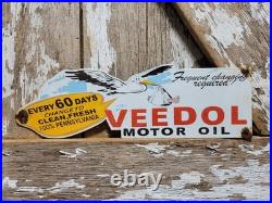 Vintage Veedol Porcelain Sign Old Motor Oil Service Garage Gas Station Stork