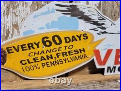 Vintage Veedol Porcelain Sign Old Motor Oil Service Garage Gas Station Stork