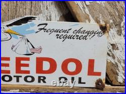 Vintage Veedol Porcelain Sign Old Motor Oil Service Garage Gas Station Stork