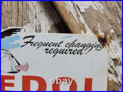 Vintage Veedol Porcelain Sign Old Motor Oil Service Garage Gas Station Stork
