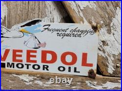 Vintage Veedol Porcelain Sign Old Motor Oil Service Garage Gas Station Stork