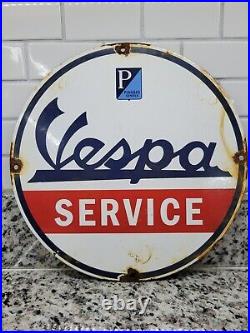 Vintage Vespa Porcelain Sign Italian Motor Scooter Bike Gas Motorcycle Dealer