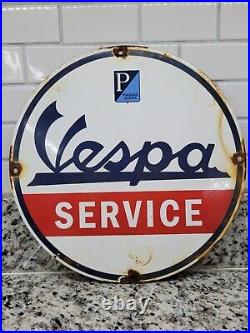 Vintage Vespa Porcelain Sign Italian Motor Scooter Bike Gas Motorcycle Dealer