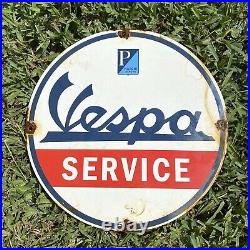 Vintage Vespa Porcelain Sign Motor Scooter Oil Gas Pump Plate Bicycle Farm 12