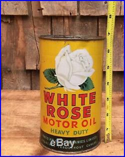 Vintage WHITE ROSE Heavy Duty MOTOR OIL 1 Qt Tin Can Sign Canadian Oil Sign
