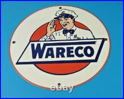 Vintage Wareco Gasoline Porcelain Metal Service Gas Motor Oil Pump Plate Sign