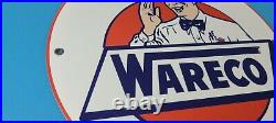 Vintage Wareco Gasoline Porcelain Metal Service Gas Motor Oil Pump Plate Sign