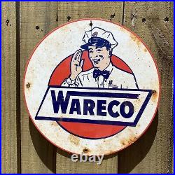 Vintage Wareco Porcelain Sign Motor Oil USA Gas Service Station Pump Plate 12