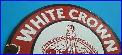 Vintage White Crown Gasoline Porcelain Gas Motor Oil Service Station Pump Sign