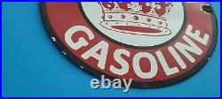 Vintage White Crown Gasoline Porcelain Gas Motor Oil Service Station Pump Sign