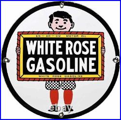 Vintage White Rose Gasoline Porcelain Sign Gas Station Pump Plate Motor Oil Vintage White Rose Gasoline Porcelain Sign Gas Station Pump Plate Motor Oil