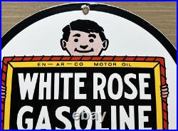 Vintage White Rose Gasoline Porcelain Sign Gas Station Pump Plate Motor Oil Vintage White Rose Gasoline Porcelain Sign Gas Station Pump Plate Motor Oil