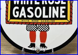 Vintage White Rose Gasoline Porcelain Sign Gas Station Pump Plate Motor Oil Vintage White Rose Gasoline Porcelain Sign Gas Station Pump Plate Motor Oil