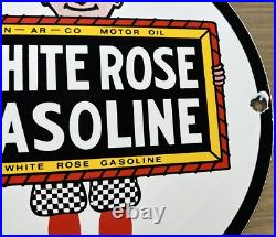 Vintage White Rose Gasoline Porcelain Sign Gas Station Pump Plate Motor Oil Vintage White Rose Gasoline Porcelain Sign Gas Station Pump Plate Motor Oil