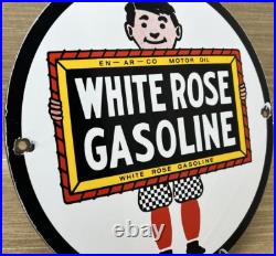 Vintage White Rose Gasoline Porcelain Sign Gas Station Pump Plate Motor Oil Vintage White Rose Gasoline Porcelain Sign Gas Station Pump Plate Motor Oil
