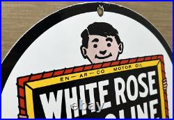 Vintage White Rose Gasoline Porcelain Sign Gas Station Pump Plate Motor Oil Vintage White Rose Gasoline Porcelain Sign Gas Station Pump Plate Motor Oil