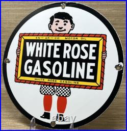 Vintage White Rose Gasoline Porcelain Sign Gas Station Pump Plate Motor Oil Vintage White Rose Gasoline Porcelain Sign Gas Station Pump Plate Motor Oil