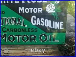 Vintage White Rose Motor Oil Porcelain Metal Gas Station Sign 12 X 8