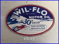 Vintage Wil-flo Motor Oil Porcelain Gas Pump Sign