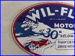Vintage Wil-flo Motor Oil Porcelain Gas Pump Sign