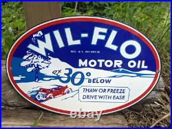 Vintage Wil-flo Motor Oil Porcelain Pump Sign 12 X 8 Vintage Wil-flo Motor Oil Porcelain Pump Sign 12 X 8