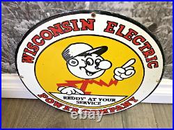 Vintage Wisconsin Electric Power Company Gas Motor Oil Pump Station Energy Sign